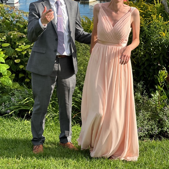 Azazie pearl pink color maxi bridesmaid dress in size A2 - Picture 8 of 10